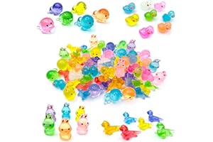 ALSHURLIFE 64 Pcs Mini Resin Animals, Luminous Resin Lizard Figurines Tiny Ducks Glow in the Dark Cute Bunny Sea Lion Miniatures for Outdoor & Home Decoration, Aquarium Decoration Hide and Seek, Fairy Garden