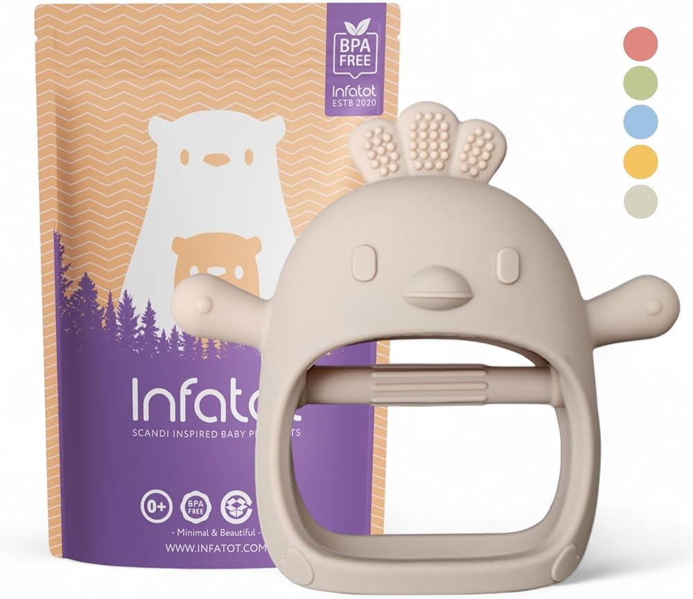 Infatot Teething Mittens Chicken Silicone Glove Baby Toy 0-6 Months Cream