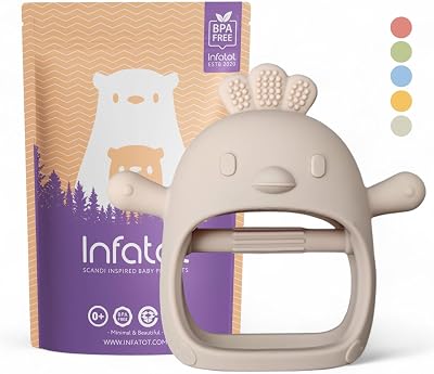 Infatot Teething Mittens Chicken Silicone Glove Baby Toy 0-6 Months Cream