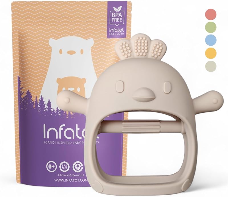 Infatot Teething Mittens Chicken Silicone Glove Baby Toy 0-6 Months Cream