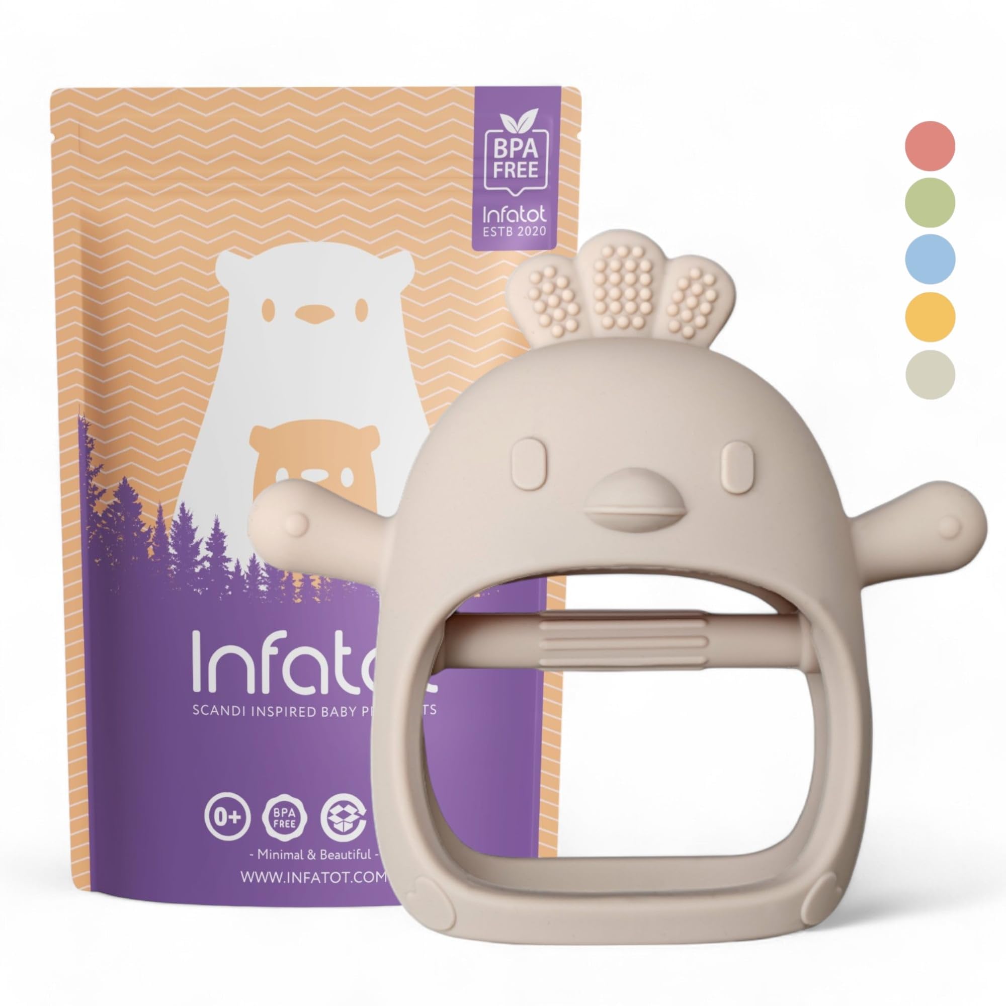 Infatot® Teething Toys for Baby Gifts – Chicken Silicone Mitten Teether, Soothing Glove for Infants, Baby Toys 0-6 Months, Soft Chewable Teether Toy to Prevent Finger Sucking, Cream — image 1