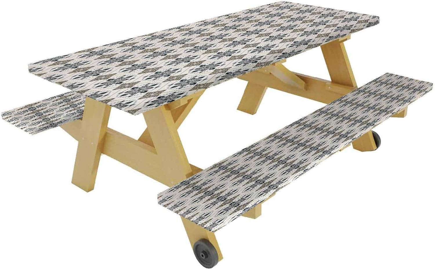 72" Polyester Picnic Table and Bench Fitted Tablecloth Cover,Retro Boho