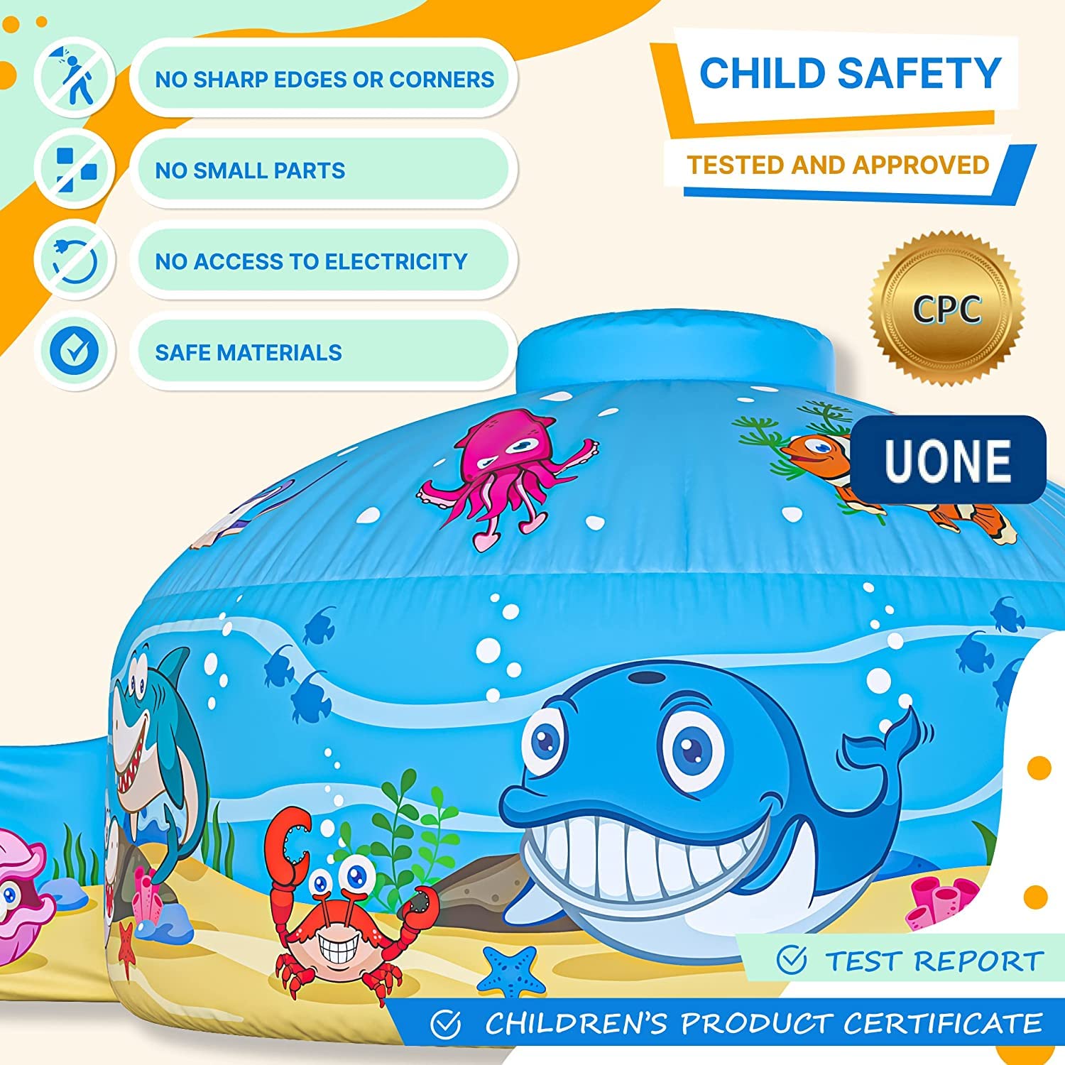 Skywin Inflatable Air Tent for Kids (77” x 50”), Perfect for Social or Solo Imaginative Play, Blow Up Tent, Sets Up and Stores Away in Seconds, Toddler Playhouse (Fan NOT Included) (Sea Explorer)