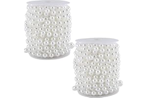 ZEONHEI 2 Roll 65 FT 10mm Pearls Beads Garland, Faux Pearl Beads Chain, White Pearl Bead Roll and Pearl Trim Garland, String of Pearls for Crafts and Christmas Tree