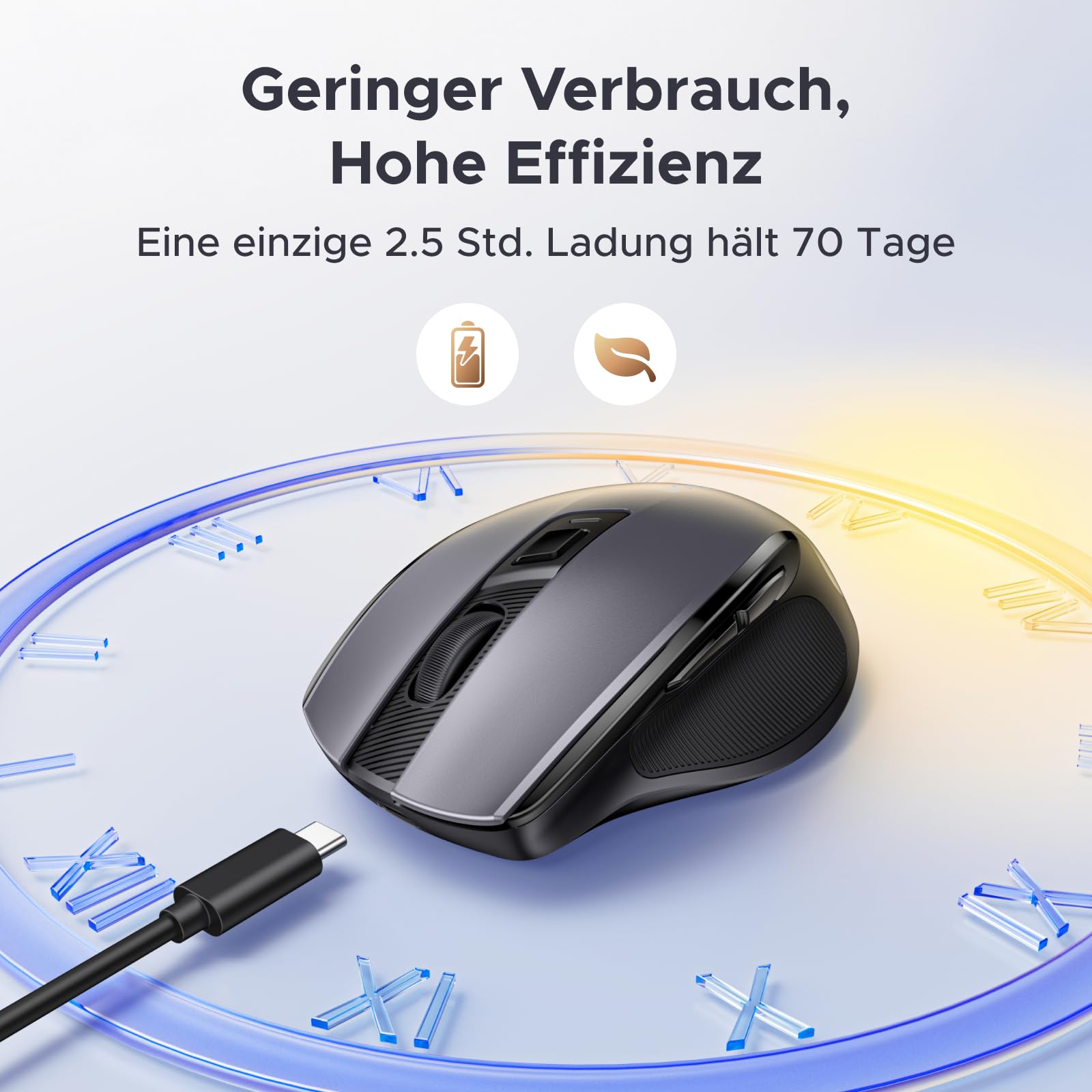 UGREEN 2.4G & Bluetooth Maus Kabellos mit USB C Aufladung, wiederaufladbare Maus mit 4000DPI, ergonomisches Design und leise klick, funkmaus kompatibel mit Laptop Computer Windows macOS Linux 2