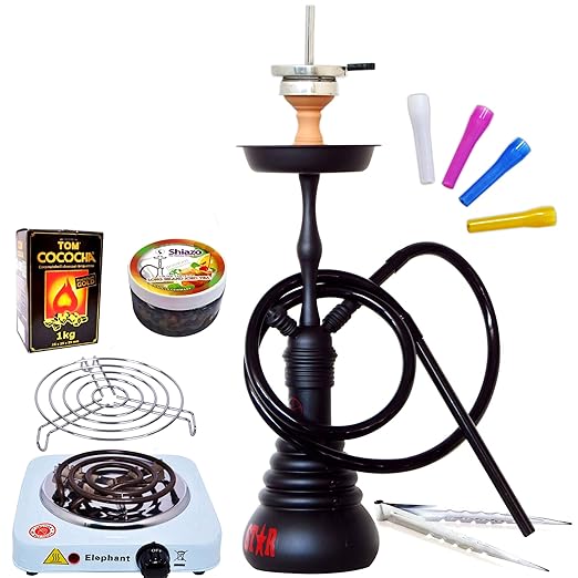 Amy 4-Stars 440, 54cm, Premium-Shisha-Set mit Shiazo Dampfsteinen, TOM Cococha Gold & Elephant Kohleanzünder, Farbe:Schwarz R