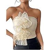 GORGLITTER Women's Lace Cropped Strapless Tube Top Mesh Ruffle Ruched Sleeveless Bandeau Cute Going Out Tops 2025