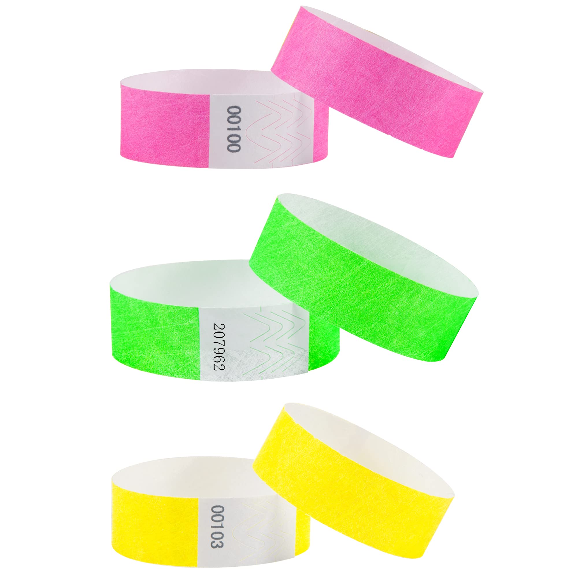 L LIKED 600 Pack Wristbands for Events, Paper-Like Numbered Bands for Nightclubs, Waterparks, and More（3 Colors）