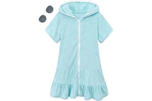 Girls Swim Cover Up Kids Swimsuit Coverup Terr𝐲 Zip-Up Beach Bathing Suit Wra𝐩s with Sunglasses Hooded Baby Girls