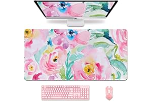 Anyshock Desk Matt for Desktop, Floral Desk Mat, Extra Large Desk Pad, XXL Desk Mats on Top of Desks, Keyboard Matt for Office Decor, Desktop, Girls, Women, Pink Colorful Peony Flower