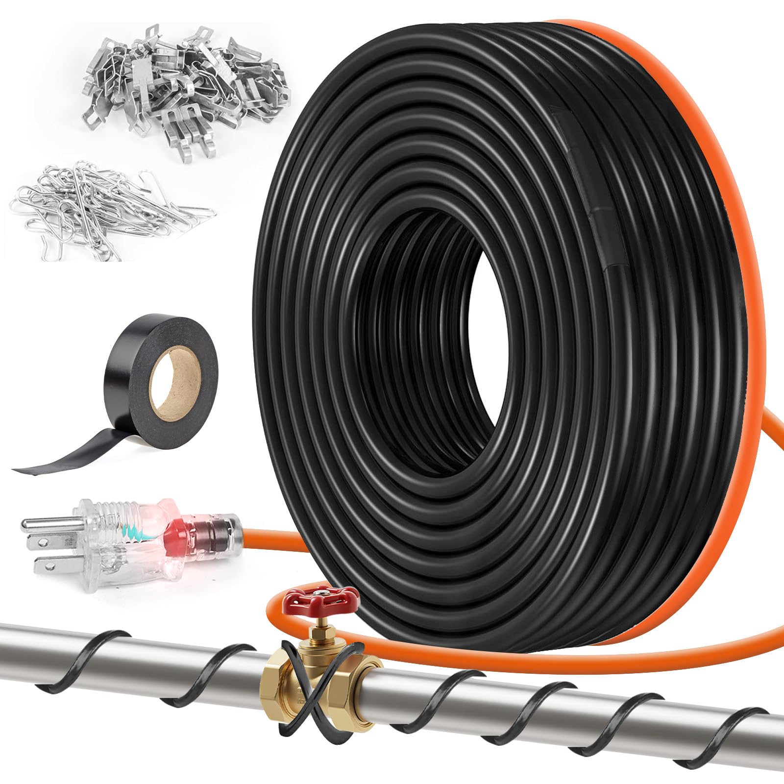 90FT（3FT-200FT） Pipe Heating Cable for Pipe Freeze Protection, Heat Cable for Water Pipes(Metal and Plastic), Pipe Heat Tape Keeps Water Flowing at -40°F 5w/ft, 120V Plumbing fixture Image