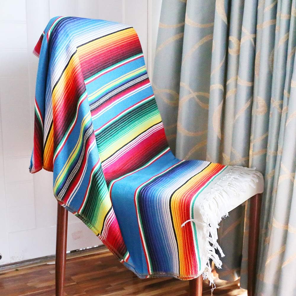 84 X 59 Inch Mexican Serape Blanket Bay Window Blanket, Mexican Tablecloth Serape Tatami Blanket Bed Blanket Table Cover Tapestry Blanket Picnic Mat for Mexican Party Wedding Decorations: Furniture & Decor