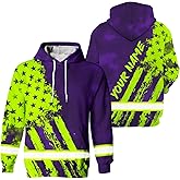 HiVis Custom Tie Dye US Flag High Visibility Hoodie For Men Reflective Hoodie Safety Workwear For Workers Runners Patriotic