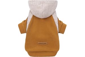 Fitwarm Color Block Dog Hoodie Sweater, Winter Clothes for Small Dogs Boy Girl, Lightweight Pet Hooded Sweatshirt, Brown, Beige, Medium
