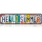 Vintage Hello Summer Metal Tin Signs Street Signs Man Cave Wall Decor 16 x 4 Inches