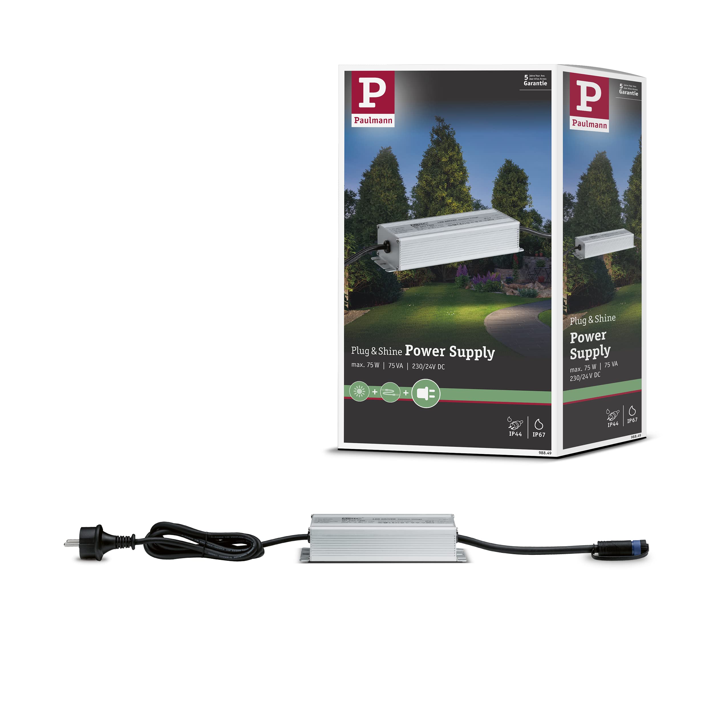 Paulmann 98849 Outdoor Plug & Shine Power Supply IP67 230/24V DC 75W Silver Alu