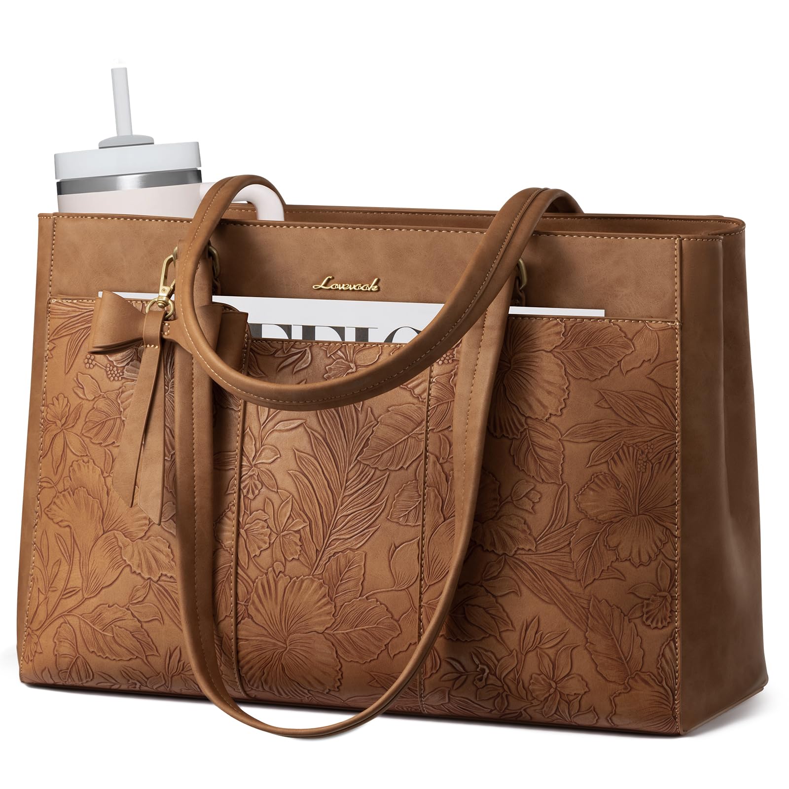 Photo 1 of LOVEVOOK Laptop Tote Bag for Women,15.6 Inch Work Bags PU Leather Teacher Tote Bag,Waterproof Quilted Computer Bag for Office Professional Briefcase Gifts