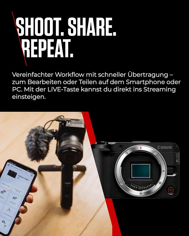 EOS R50 V– Vlog-Kamera (Gehäuse) kompatibel RF-Objektiven | Content Creator Equipment für Vlogging & Reisen | Bluetooth-fähig