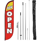 LookOurWay Feather Flag Pole Kit - 12 Feet Tall Advertising Flag Banner with Fiberglass Pole Kit and Ground Spike for Business Promotion - Grand Opening Flags - Now Open Red & Yellow (10M1200030)