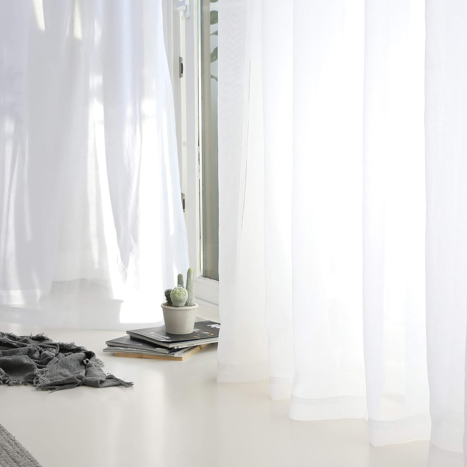 Home Brilliant Window Treatment 84 Inch Drop Set of 2 for Privacy Protected Net Curtains White Sheer Curtains Drapes for Party 84 inches Drop - Image 5