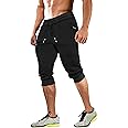 MAGCOMSEN Men's 3/4 Joggers Capri Pants with Zipper Pockets Slim Fit Training Running Workout Capri Joggers