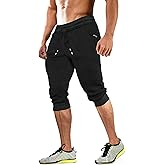 MAGCOMSEN Men's 3/4 Capri Joggers Running Athletic Gym Workout Long Shorts Cotton Below Knee Pants with Zipper Pockets