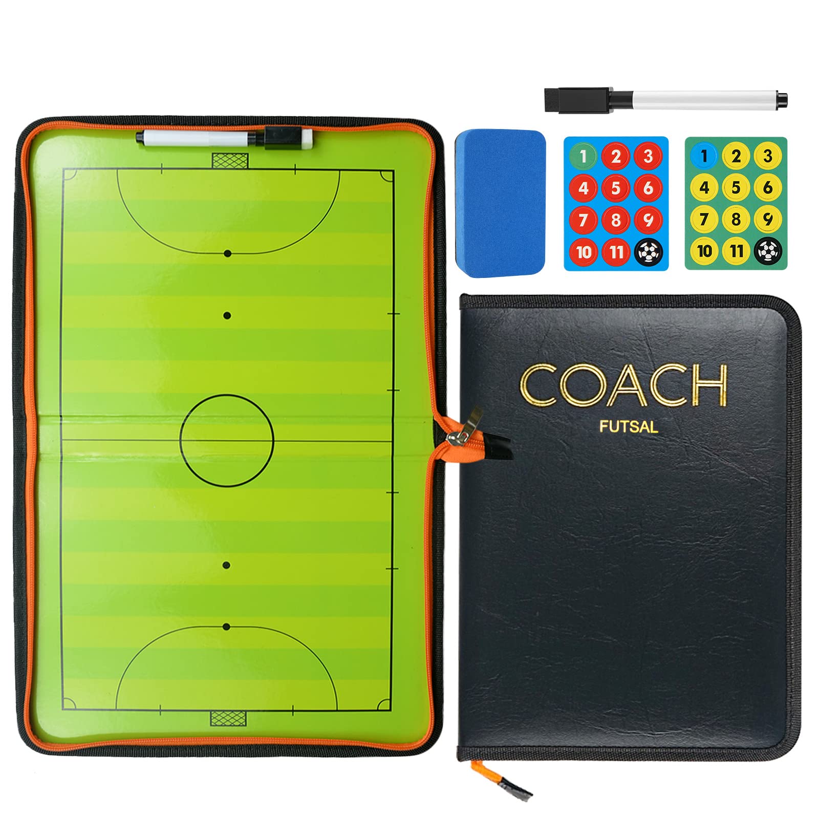 RoseFlower Football Coaches Tactical Board, Portable Soccer Magnetic Tactics Strategy Notebook Futsal Football Coaching Clipboard - Sport Training Assistant Equipment with Player Markers, Pen, Eraser