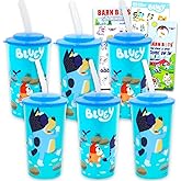 Bluey Tumbler Cups 16oz Set - Bundle with 6 Refillable Cups with Straws for School Supplies, Sports, Party Supplies, More | Bluey Water Bottles for Toddlers Birthday