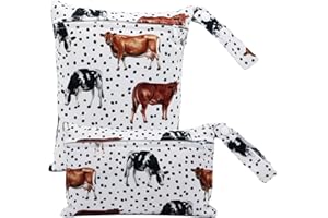 SMARBORE 2 Pack Cute Little Wet Dry Bags for Baby Diapers & Breast Pump Parts, Waterproof Reusable Wet Bag with Handle, Beach Pool Gym Bag Stroller Yoga Toiletries Daycare Organizer, 7.9"*9.8"/5.9"*8.9"