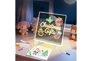 CIBOTIES Led Drawing Board,Dry Erase Board with Light, Light-Up Message Note Board with Stand as Night Light for Room/Store/Office/Festival/Gift, Birthday & Christmas Gifts,6" x 6"