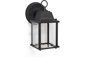 CORAMDEO Outdoor LED Wall Sconce Light for Porch, Patio, Barn and more, Wet Location, Built in LED gives 75W of light, 800 Lumens, 3K, Durable Cast Aluminum with Black Finish & Beveled Glass