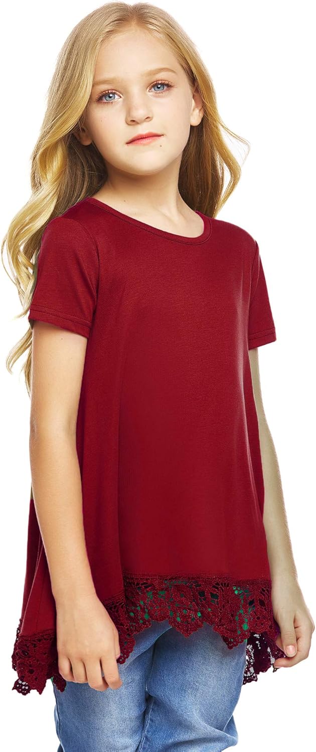 Arshiner Girls Casual Tunic Tops Short/Long Sleeve Loose Soft Blouse T-Shirt for 4-12 Years: Clothing