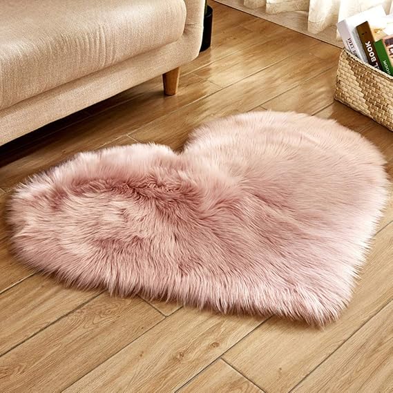 Edhua Liebes-Herz-Wolldecken-Auflagen,künstlicher Wolle-Schaffell-Teppich-Boden-Matte-Weiches flaumiges für Schlafzimmer