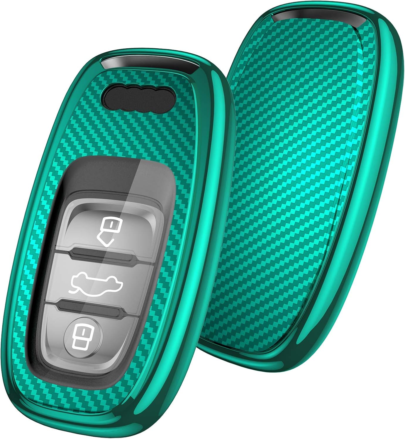 OATSBASF Car Key Cover Compatible with Audi,Suitable for Keyless Operation Keys Audi A4 A5 A6 A7 Q5 Q7 Q8 RS SQ TPU Silicone 3 Buttons Case Box (Green-Stripe)