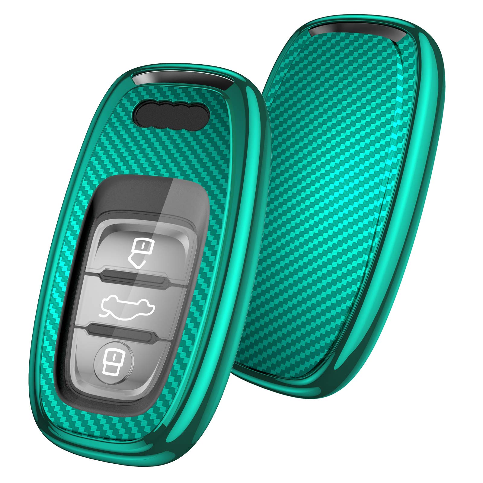 OATSBASF Car Key Cover Compatible with Audi,Suitable for Keyless Operation Keys Audi A4 A5 A6 A7 Q5 Q7 Q8 RS SQ TPU Silicone 3 Buttons Case Box (Green-Stripe)