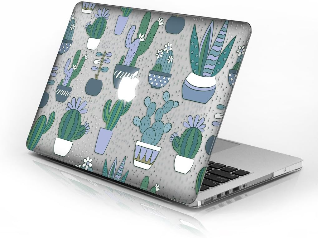 Rubberized Hard Case for 13 Inch Macbook Pro (with CD rom) model number A1278, Green Cacti design with clear bottom case, Come with Keyboard Cover