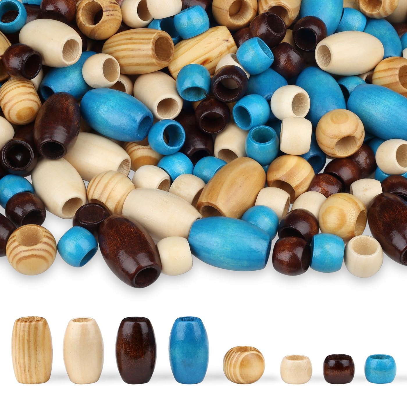 Photo 1 of LAIDANLA 135PCS Wooden Beads 4 Colors Large Hole Loose Spacer Beads Natural Wood Hair Bead for Macrame Making Bracelet Necklace Hair DIY Craft Handmade Decor