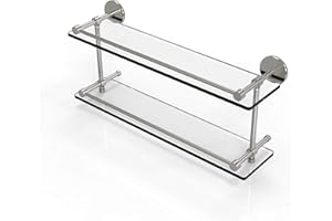 Allied Brass P1000-2/22-GAL-SN P 1000 2 Gal Inch Tempered Double Gallery Rail Glass Shelf, 22 Inch, Satin Nickel