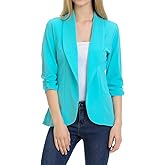 MINEFREE Women's 3/4 Ruched Sleeve Lightweight Work Office Blazer Jacket (S-3XL)
