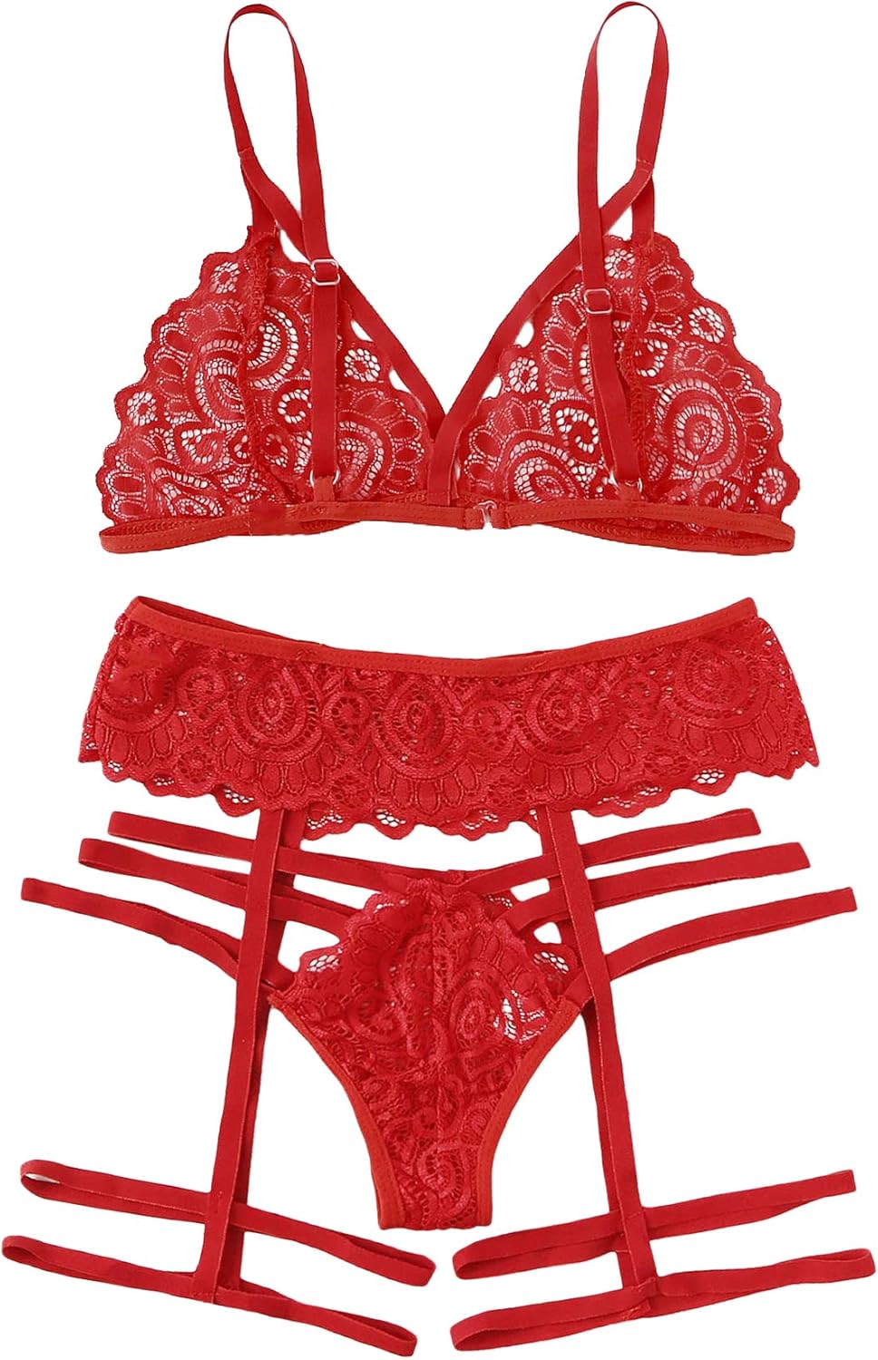WDIRARA Women's Sexy Floral Lace Scalloped Trim Panty Lingerie Set: Clothing