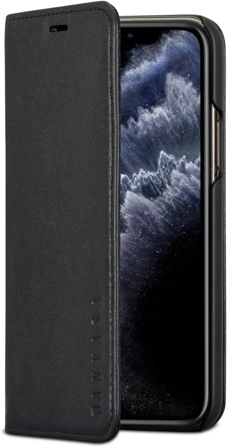 iPhone 11 Pro Leather Case Flip Cover Black - KANVASA Pro Premium Genuine Leather Wallet Book Folio Case for The Original iPhone 11 Pro (5.8 inch) - Ultra Thin with Magnetic Closure