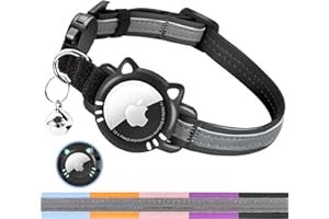Arojore Luminous Airtag Cat Collar, Reflective Air Tag Cat Collar with Airtag Holder, Breakaway Tracker Pets Kitten Collar, Black, S(9-13 Inch)