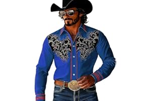 Mens Western Cowboy Shirt Pearl Snap Rodeo Casual Work Long Sleeve Embroidered Country Shirt Slim Fit Button Down Clothes