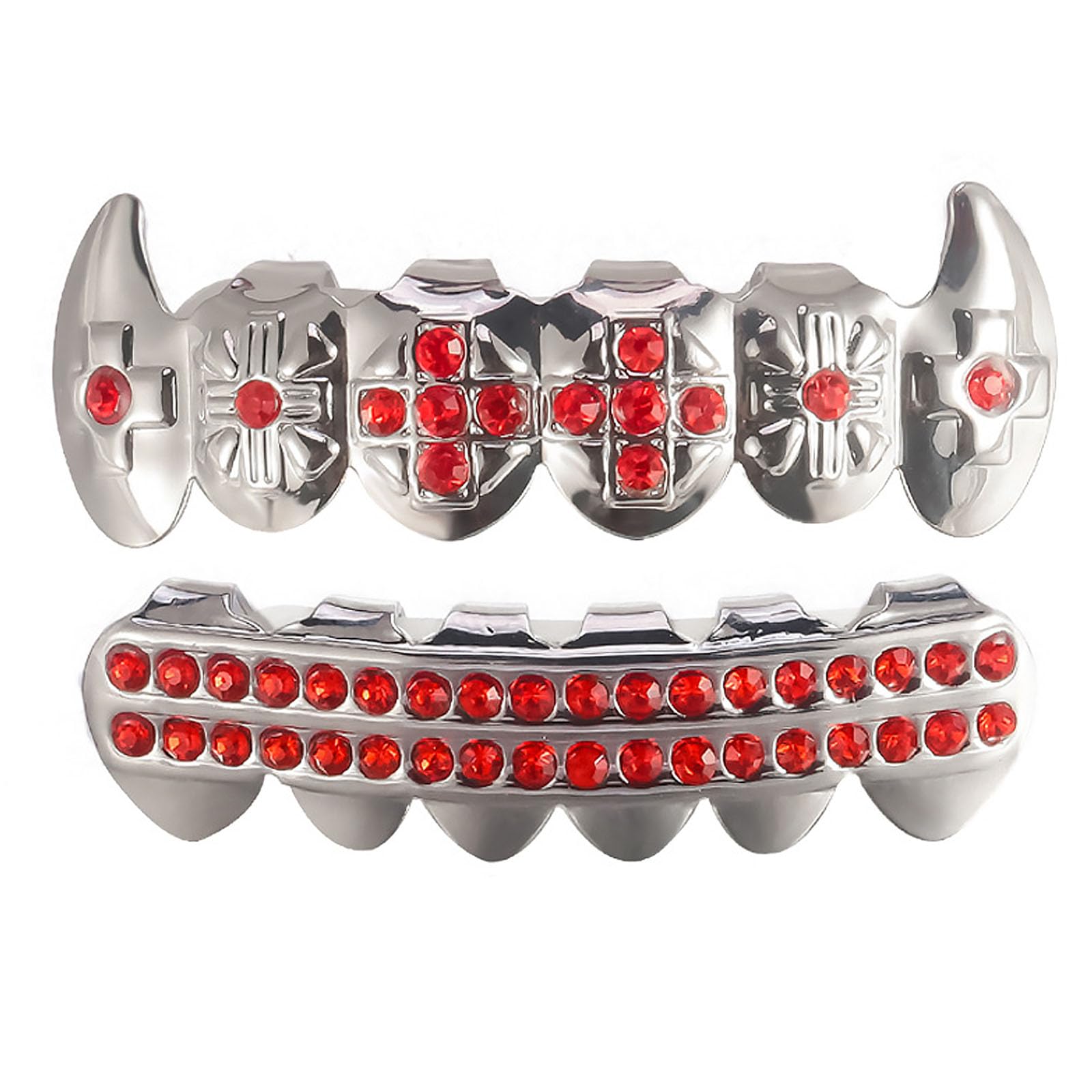 yufana 18k Gold Plated Silver, Hip-Hop Mouth Fence for Men and Women, Tooth Fence for Top and Bottom, Fangs Fit for Clown Rapper, Halloween Role-Playing Party Gift