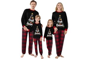 Awoscut Christmas Family Matching Pajamas Sets Christmas PJ's Letter Print Top and Plaid Pants Jammies Sleepwear