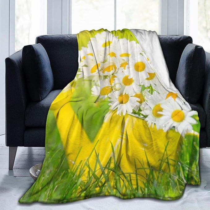 Summer Floral Daisies Flower Flannel Fleece Printed Throw