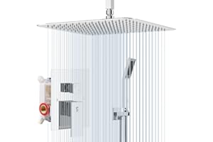 SR SUN RISE 12 Inch Ceiling Mounted Shower System Rain Mixer Shower Combo Set Rainfall Shower Head System Faucet Trim Repair Kits Polished Chrome Shower Faucet Rough-in Valve Body and Trim Included