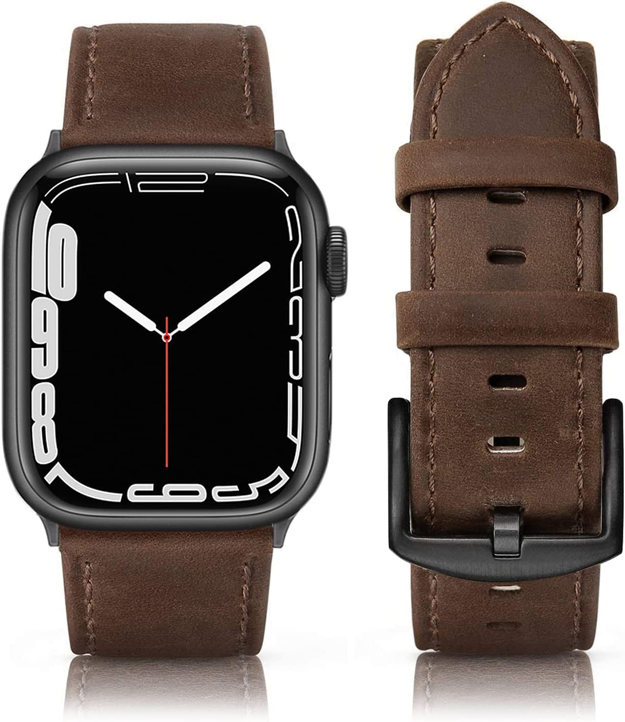 Tuocal Genuine Leather Strap Compatible with Apple Watch 42mm (Series 3/2/1) 44mm 45mm 46mm for Men Women, Vintage Leather Straps Compatible with Apple Watch Series 10 9 8 7 6 5 4 3 2 8 SE
