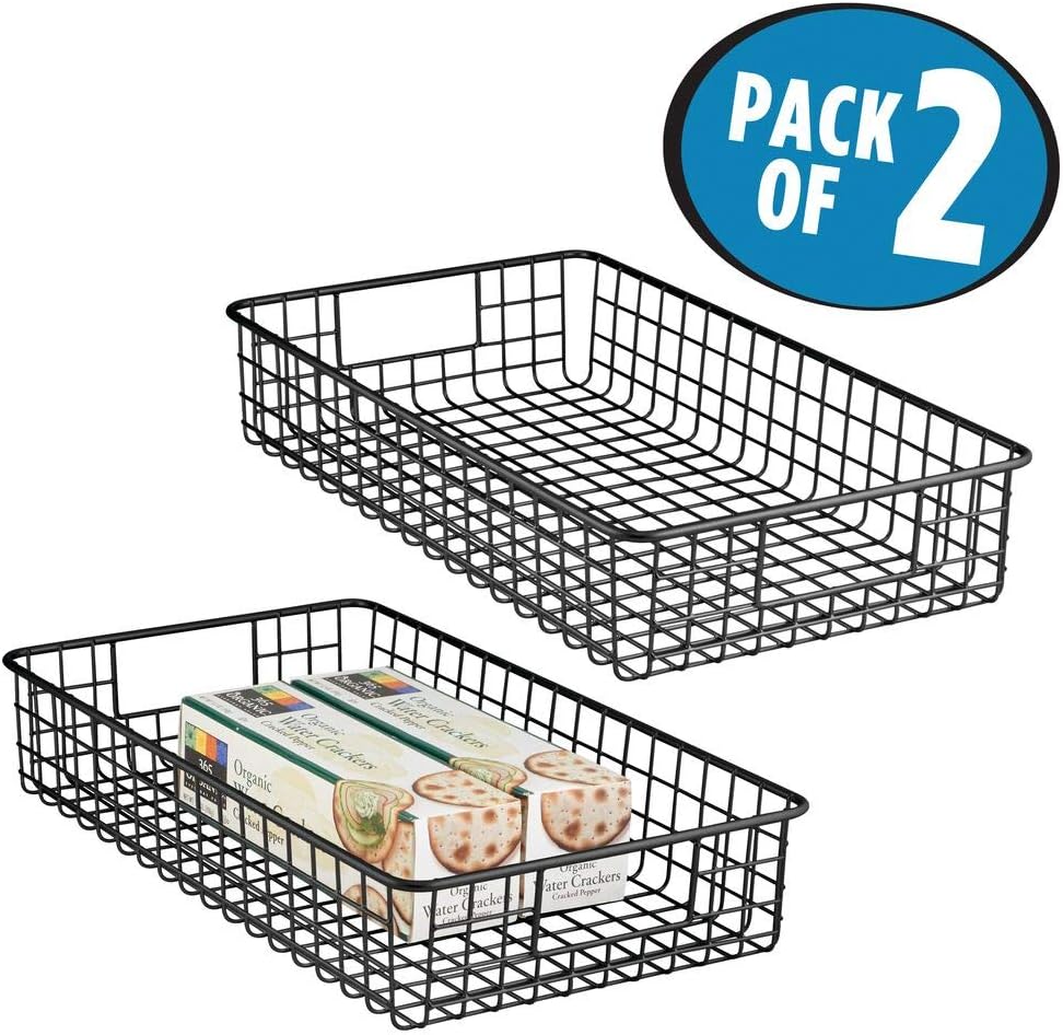 mDesign Set of 2 Wire Baksets - Wide Wire Storage Basket for Kitchen Pantry, Cabinet - Matte Black, Pack of 2 - Image 3