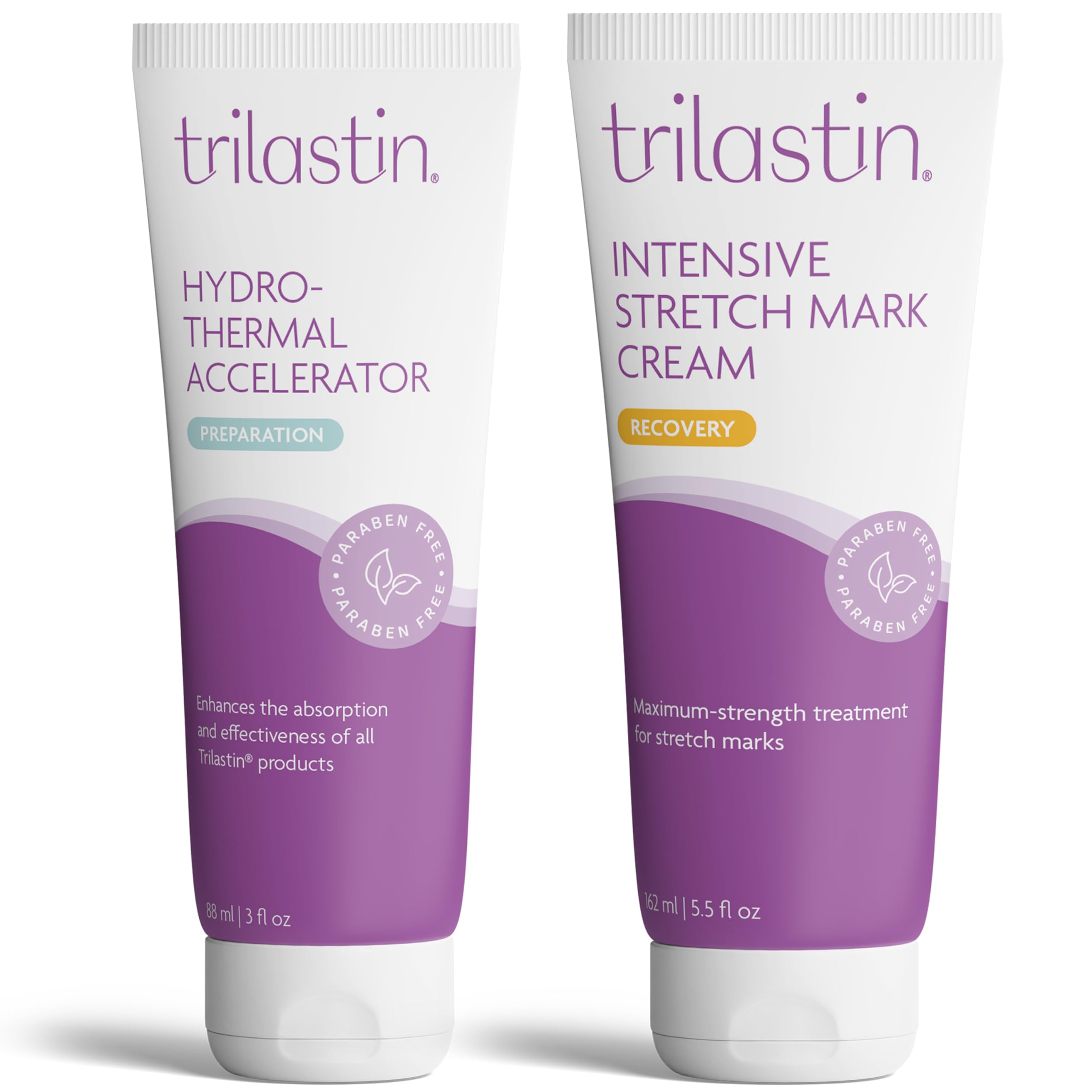 trilastin stretch mark cream for pregnancy - 5.5 oz jar & 3 oz hydro-thermal accelerator serum bundle - hyaluronic acid moisturizing cream for stretch mark prevention - maternity skin care essential